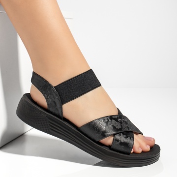 Sandale dama cu imprimeu negre MOD13394, 4, modlet.ro