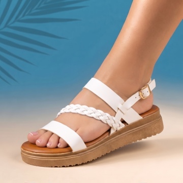 Sandale dama cu model impletit si bareta albe MOD08854
