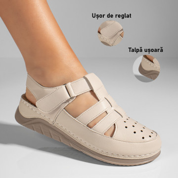 Sandale dama cu perforatii si platforma mica bej MOD11454, 3, modlet.ro