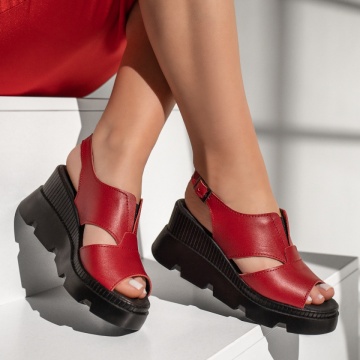 Sandale dama cu platforma rosii din Piele naturala ZEF13212, 4, zeforia.ro