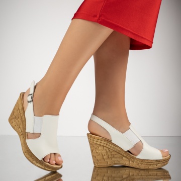 Sandale dama cu platforma si bareta albe din Piele naturala MOD09416, 4, modlet.ro