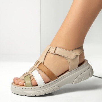 Sandale dama cu platforma si bareta bej din Piele naturala ZEF13628, 2, zeforia.ro