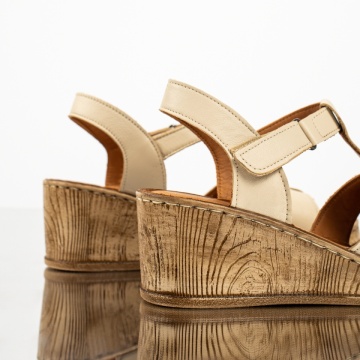 Sandale dama cu platforma si bareta bej din Piele naturala ZEF13633, 4, zeforia.ro