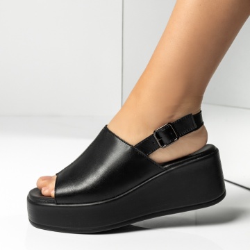 CUPON, Sandale dama cu platforma si bareta negre din Piele naturala ANA18, modlet.ro