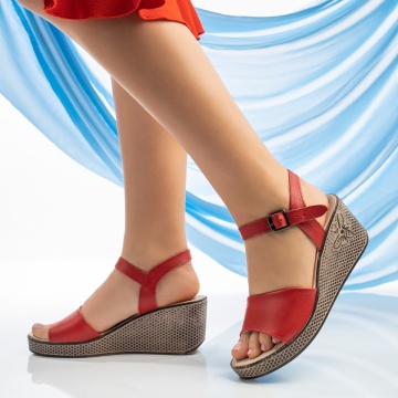 Sandale dama cu platforma si bareta rosii din Piele naturala ZEF13614, 3, zeforia.ro