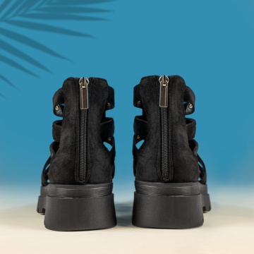 Sandale dama cu platforma si fermoar negru suede MOD13728, 4, modlet.ro