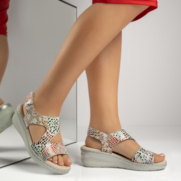 Sandale dama cu platforma si print albe MOD13691, 3, modlet.ro