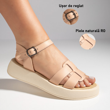Sandale dama cu talpa groasa roz din Piele naturala MOD11506, 3, modlet.ro