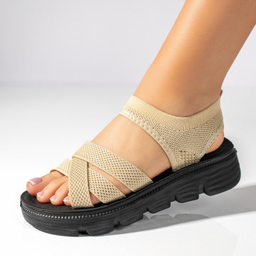 Sandale dama cu talpa groasa si bareta elastica bej MOD11369, 1, modlet.ro