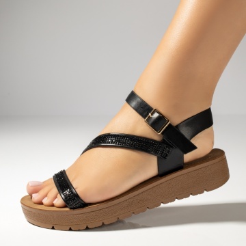Sandale dama cu talpa joasa negre MOD13387, 2, modlet.ro