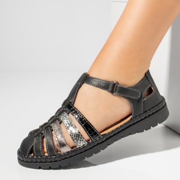 Sandale dama cu talpa joasa si inchidere cu scai negre MOD13672, 2, modlet.ro