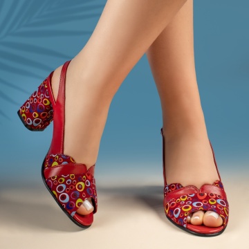 Sandale dama cu toc gros rosii din Piele naturala MOD13450, 3, modlet.ro