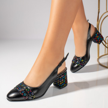 Sandale dama cu toc gros si bareta negre din Piele naturala MOD11389, 2, modlet.ro