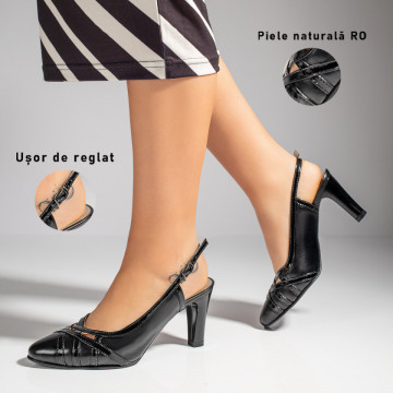 Sandale dama cu toc gros si bareta negre din Piele naturala MOD11457, 3, modlet.ro