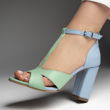 Sandale dama cu toc gros verzi cu albastru suede din Piele Naturala ZEF13471, 1, zeforia.ro