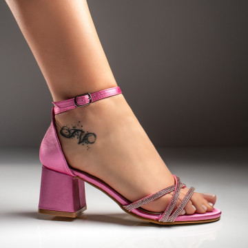 Sandale dama cu toc si aplicatie cu pietre roz din satin MOD08792, 1, modlet.ro