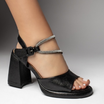 Sandale dama cu toc si strasuri aplicate negru sidefat MOD13502, 4, modlet.ro
