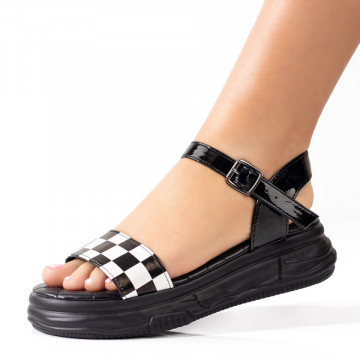 Sandale dama negre cu talpa groasa si imprimeu MOD09207, 2, modlet.ro