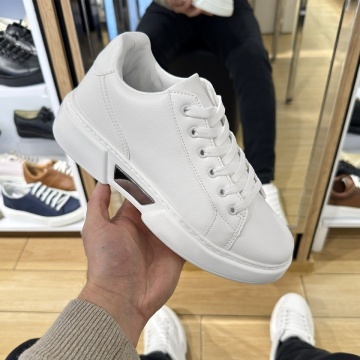 Incaltaminte barbati, Tenisi barbati cu talpa groasa si aplicatie metalica albi MOD14186, modlet.ro