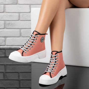 Tenisi dama cu siret si strasuri roz cu negru MOD09962, 2, modlet.ro