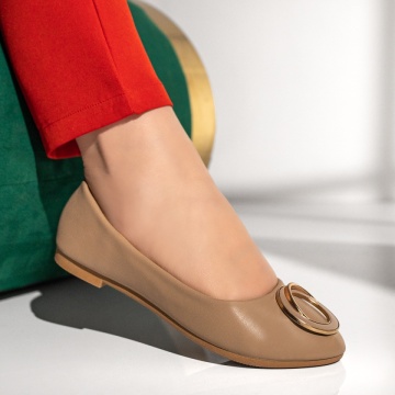 Balerini dama cu accesoriu metalic khaki MOD11206, 3, modlet.ro