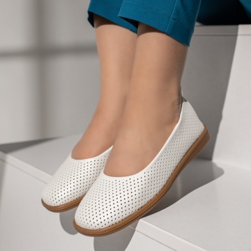 Balerini si Mocasini Dama, Balerini dama cu talpa joasa albi MOD14294, modlet.ro