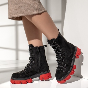 Bocanci dama cu siret si talpa rosie negru suede MOD12634, 2, modlet.ro