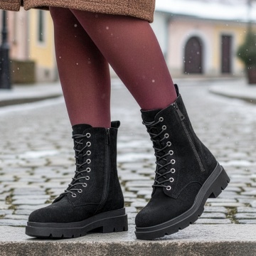 Bocanci negri cu siret si fermoar dama MOD06661