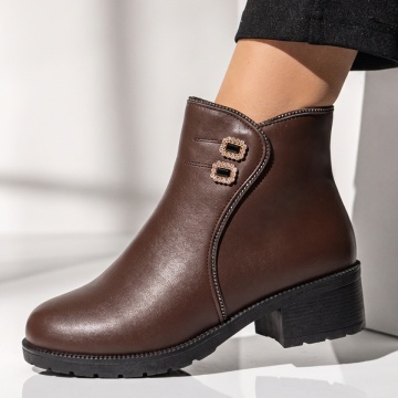 Botine dama, Botine dama cu accesoriu decorativ maro LILI37, modlet.ro