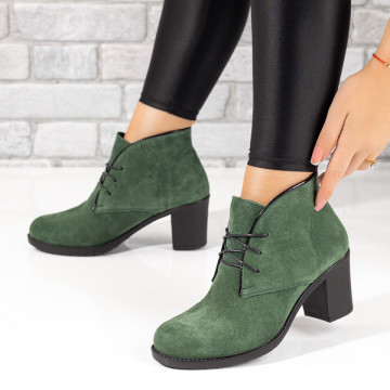 Botine dama cu siret elastic verzi suede din Piele naturala MOD10378, 3, modlet.ro