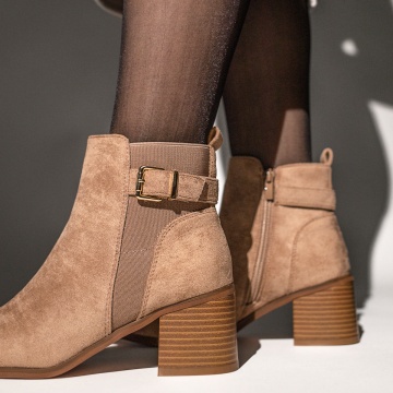 Botine dama cu toc gros khaki suede MOD12643, 4, modlet.ro