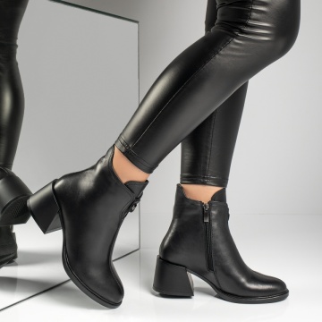 Botine dama cu toc gros negre din Piele naturala MOD12324, 3, modlet.ro