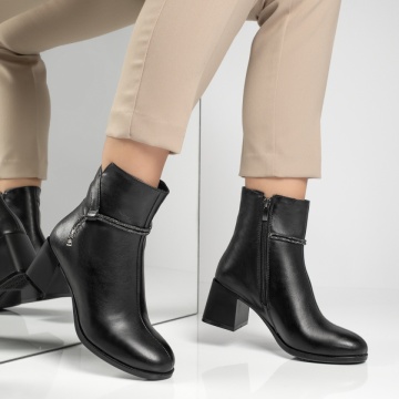 Botine dama cu toc gros negre din Piele Naturala MOD12452, 4, modlet.ro