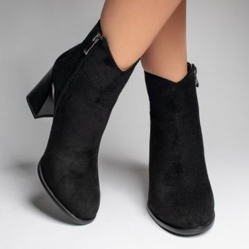 Botine dama cu toc gros negru suede MOD12389, 2, modlet.ro