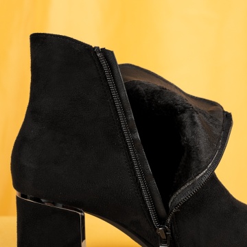Botine dama cu toc gros si accesoriu decorativ negru suede MOD14089, 2, modlet.ro