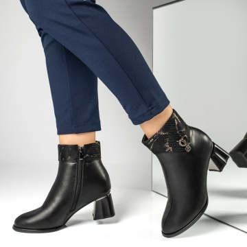 Botine dama cu toc gros si fermoar negre LILI43, 2, modlet.ro