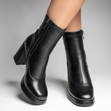 Botine dama cu toc gros si fermoar negre MOD12387, 2, modlet.ro