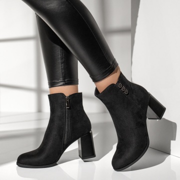 Botine dama cu toc gros si fermoar negru suede MOD12636, 4, modlet.ro