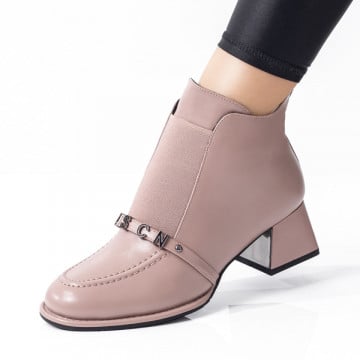 Botine dama cu toc gros si insertie de material elastic roz ZEF07958, 1, zeforia.ro