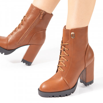Botine dama cu toc inalt si platforma maro deschis MOD10748, 2, modlet.ro