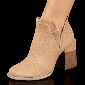 Botine dama cu toc khaki suede ZEF10384, 1, zeforia.ro