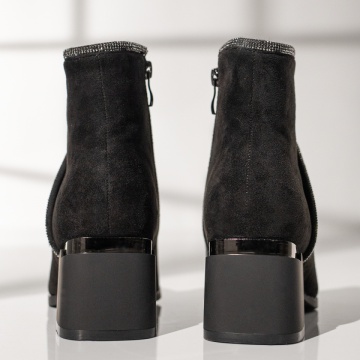 Botine dama cu toc mic negru suede MOD12407, 3, modlet.ro