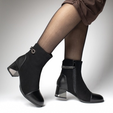 Botine dama cu toc negre suede si strasuri aplicate FLORINA9, 3, modlet.ro