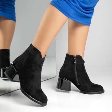Botine dama cu toc negru suede MOD12644, 4, modlet.ro