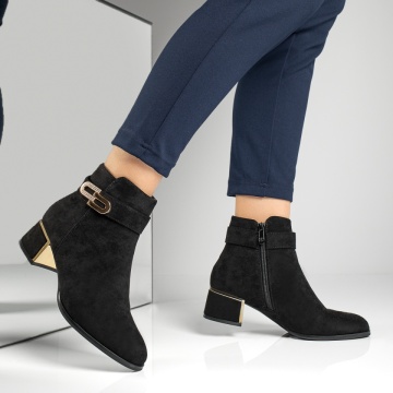 Botine dama cu toc si aplicatii cu pietre negru suede MOD12877, 3, modlet.ro