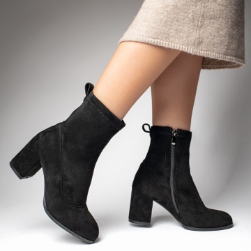 Botine dama cu toc si fermoar negru suede MOD12390, 4, modlet.ro