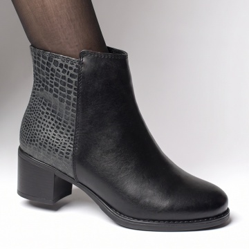 Botine dama cu toc si imprimeu negre din Piele naturala BIA31, 3, modlet.ro
