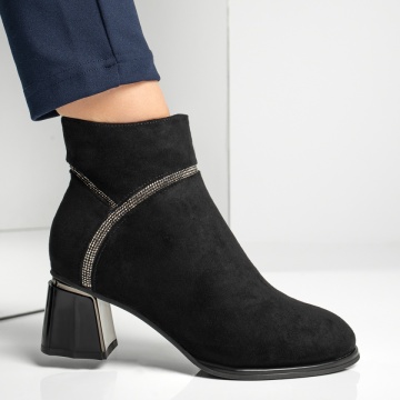 Botine dama cu toc si pietre aplicate negru suede MOD12880, 3, modlet.ro