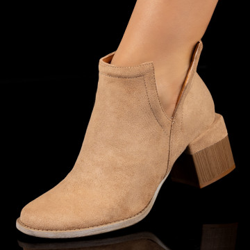 Botine dama khaki suede cu toc gros ZEF10383, 2, zeforia.ro