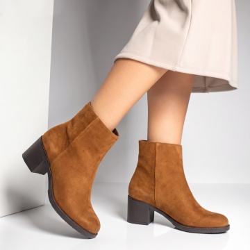 Botine dama, Botine dama maro suede cu toc gros din Piele naturala MOD06258, modlet.ro
